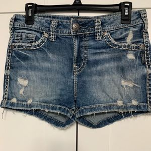 Silver distressed, mid short, size 29